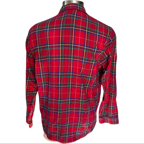 Land’s End Button Front Super Soft Cotton Red Green Orange Plaid Shirt Men’s LT - Picture 5 of 11